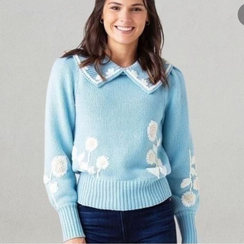 Loveshackfancy Union Collared Pullover Cornflower… - image 1
